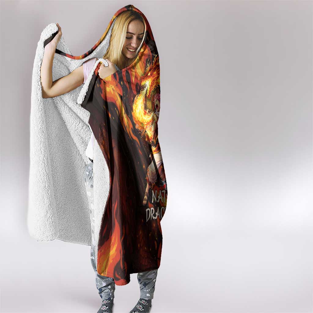 Natsu Dragneel Fairy Tail Hooded Blanket Flame Magic Anime Style with Dragon Emblem and Fire Seal