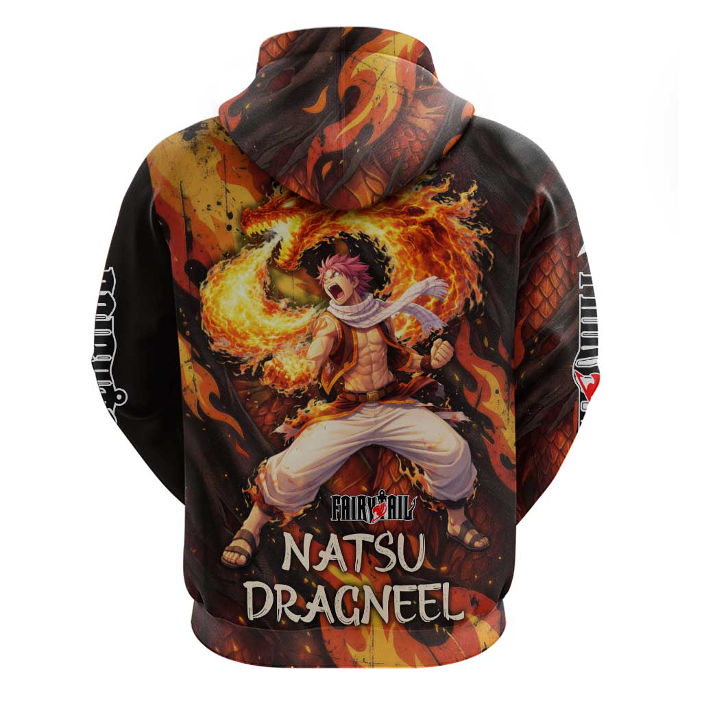 Natsu Dragneel Fairy Tail Hoodie Flame Magic Anime Style with Dragon Emblem and Fire Seal