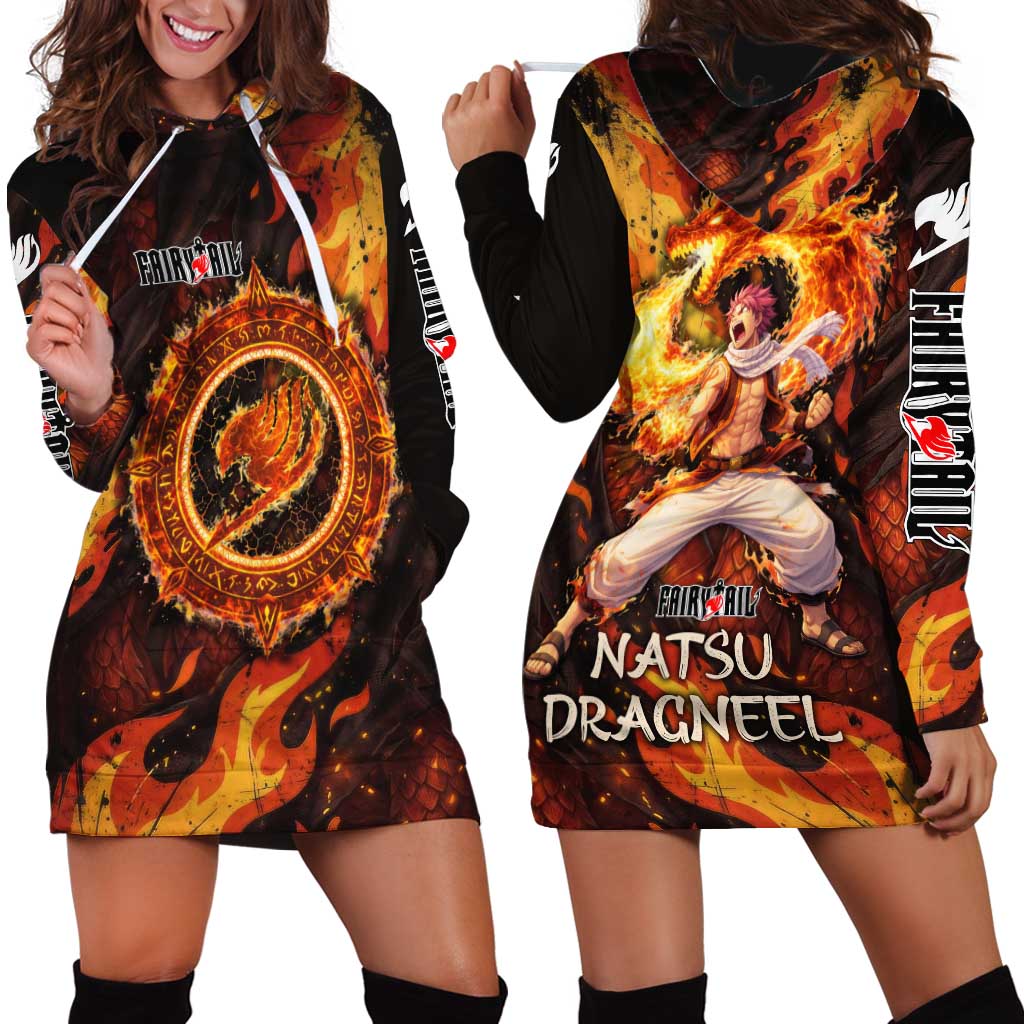 Natsu Dragneel Fairy Tail Hoodie Dress Flame Magic Anime Style with Dragon Emblem and Fire Seal
