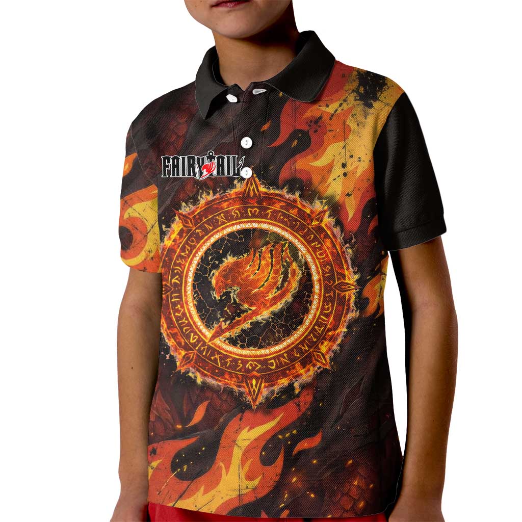 Natsu Dragneel Fairy Tail Kid Polo Shirt Flame Magic Anime Style with Dragon Emblem and Fire Seal