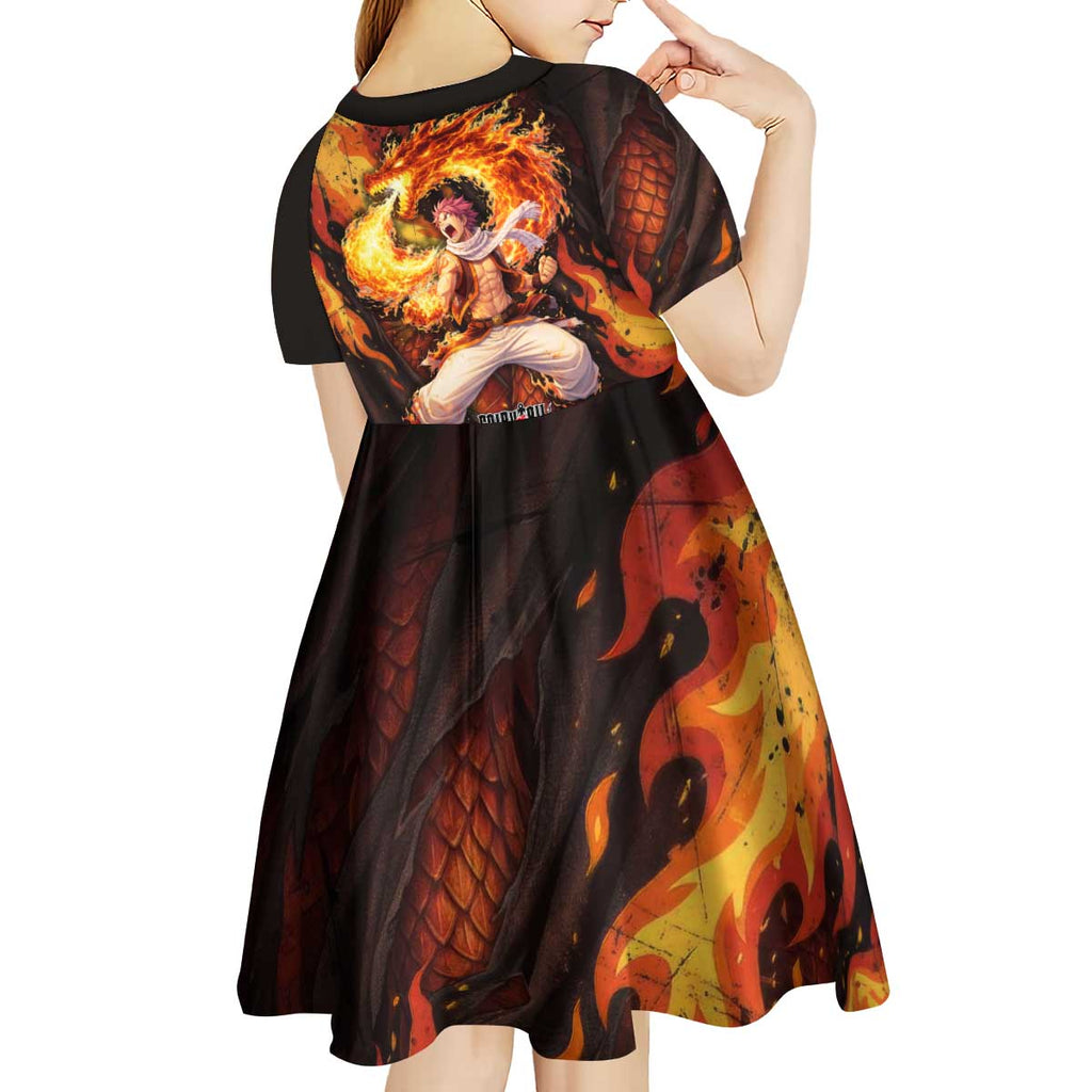 Natsu Dragneel Fairy Tail Kid Short Sleeve Dress Flame Magic Anime Style with Dragon Emblem and Fire Seal