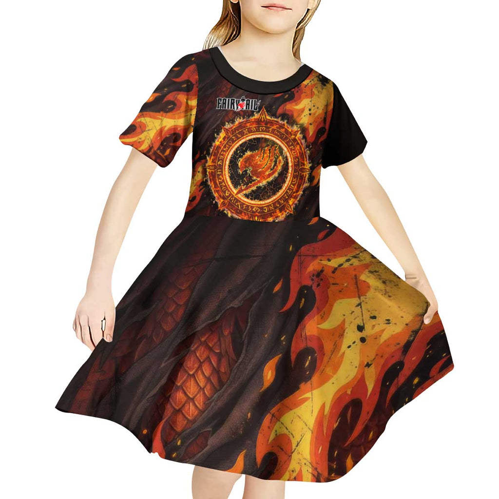Natsu Dragneel Fairy Tail Kid Short Sleeve Dress Flame Magic Anime Style with Dragon Emblem and Fire Seal