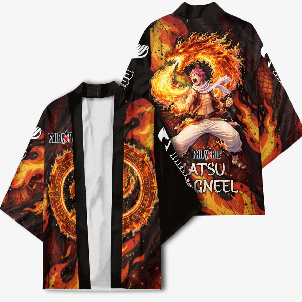Natsu Dragneel Fairy Tail Kimono Flame Magic Anime Style with Dragon Emblem and Fire Seal