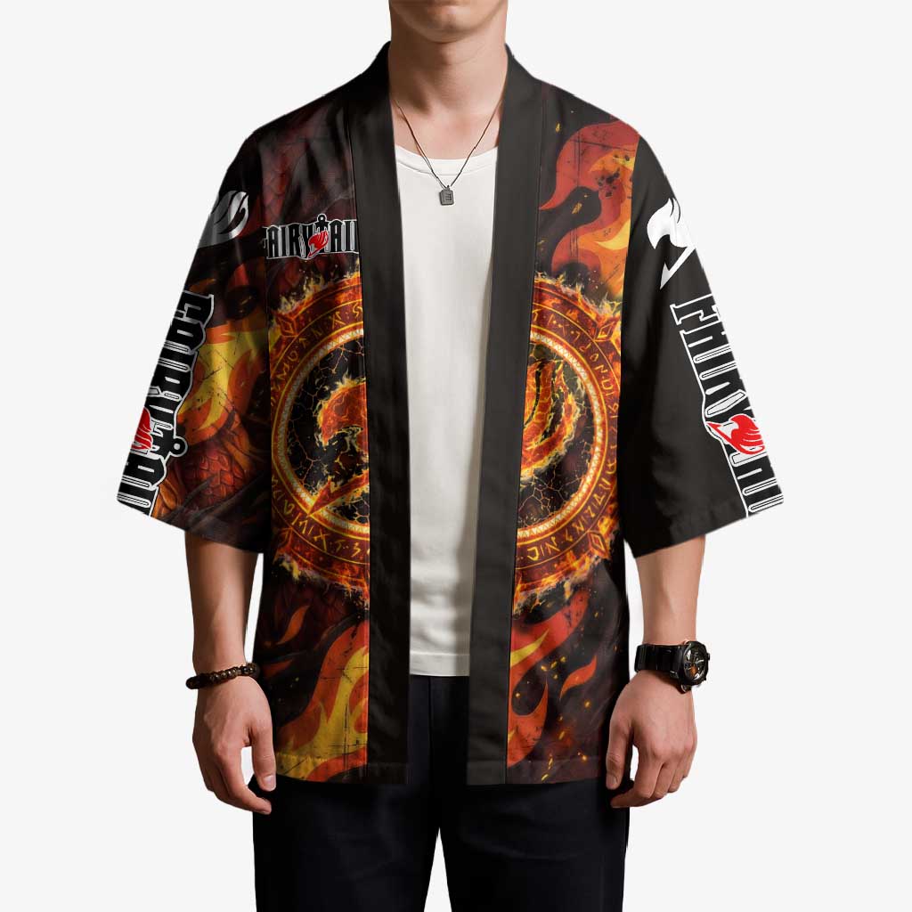Natsu Dragneel Fairy Tail Kimono Flame Magic Anime Style with Dragon Emblem and Fire Seal