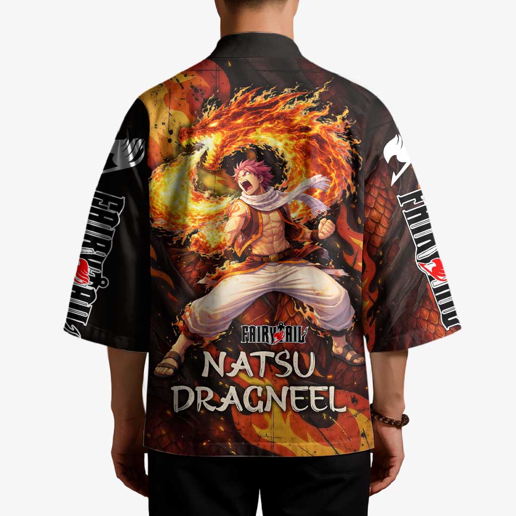 Natsu Dragneel Fairy Tail Kimono Flame Magic Anime Style with Dragon Emblem and Fire Seal