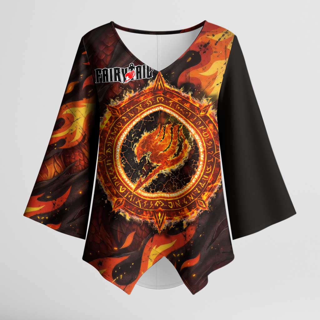 Natsu Dragneel Fairy Tail Kimono Sleeve Blouse Flame Magic Anime Style with Dragon Emblem and Fire Seal