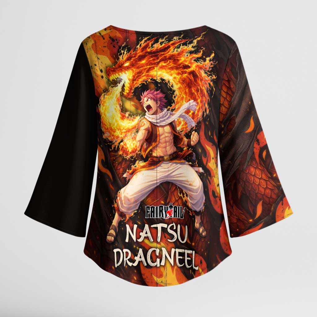 Natsu Dragneel Fairy Tail Kimono Sleeve Blouse Flame Magic Anime Style with Dragon Emblem and Fire Seal