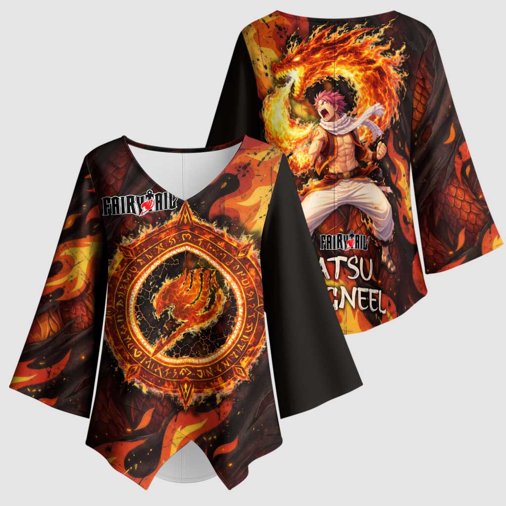 Natsu Dragneel Fairy Tail Kimono Sleeve Blouse Flame Magic Anime Style with Dragon Emblem and Fire Seal