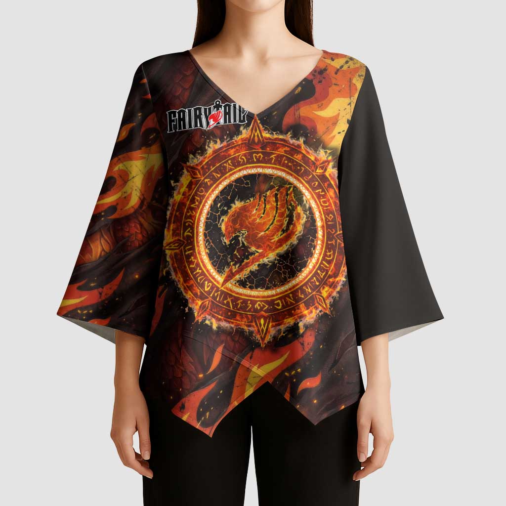 Natsu Dragneel Fairy Tail Kimono Sleeve Blouse Flame Magic Anime Style with Dragon Emblem and Fire Seal