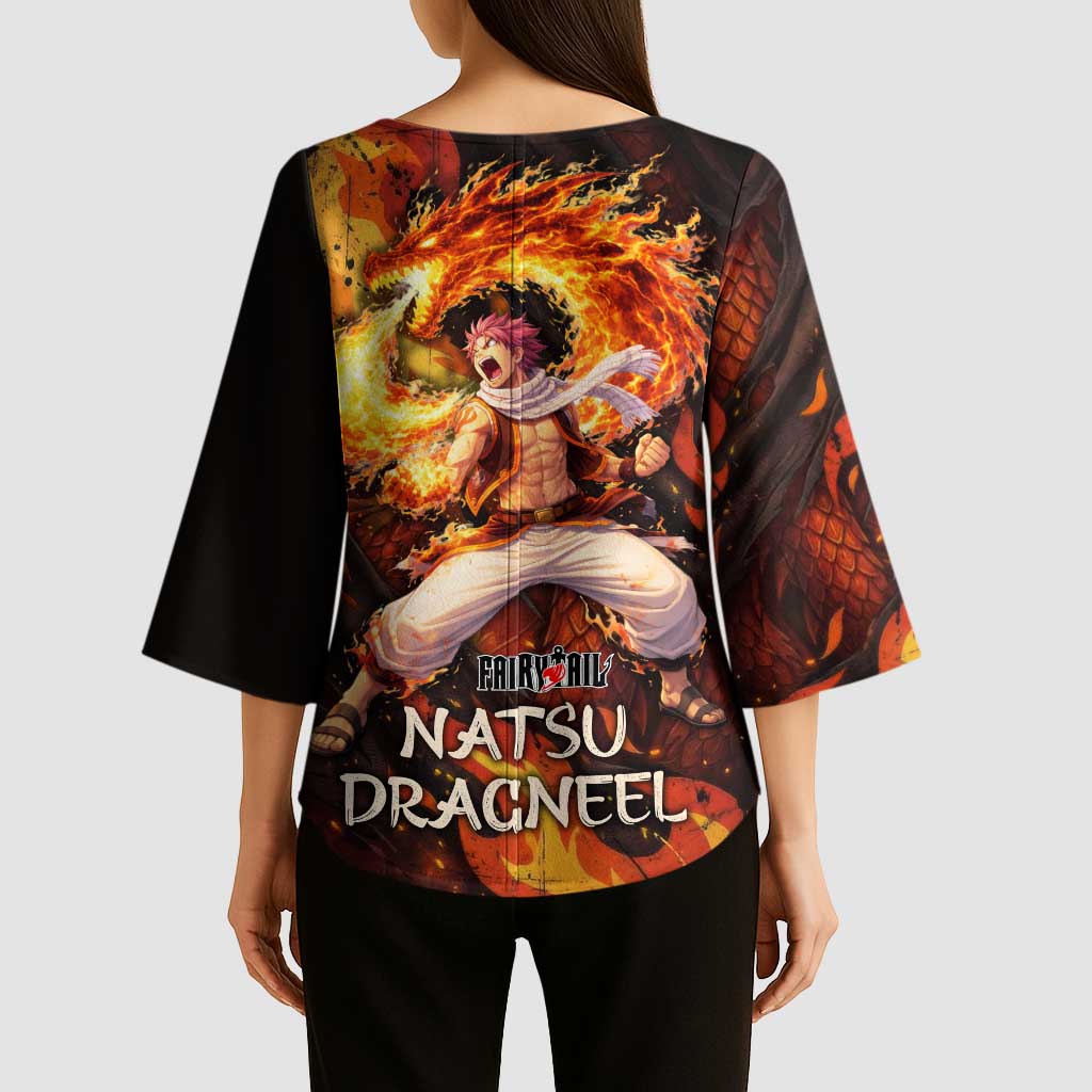 Natsu Dragneel Fairy Tail Kimono Sleeve Blouse Flame Magic Anime Style with Dragon Emblem and Fire Seal