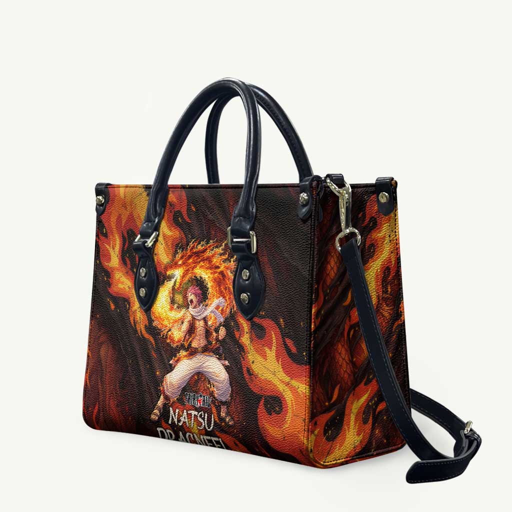 Natsu Dragneel Fairy Tail Leather Bag Flame Magic Anime Style with Dragon Emblem and Fire Seal