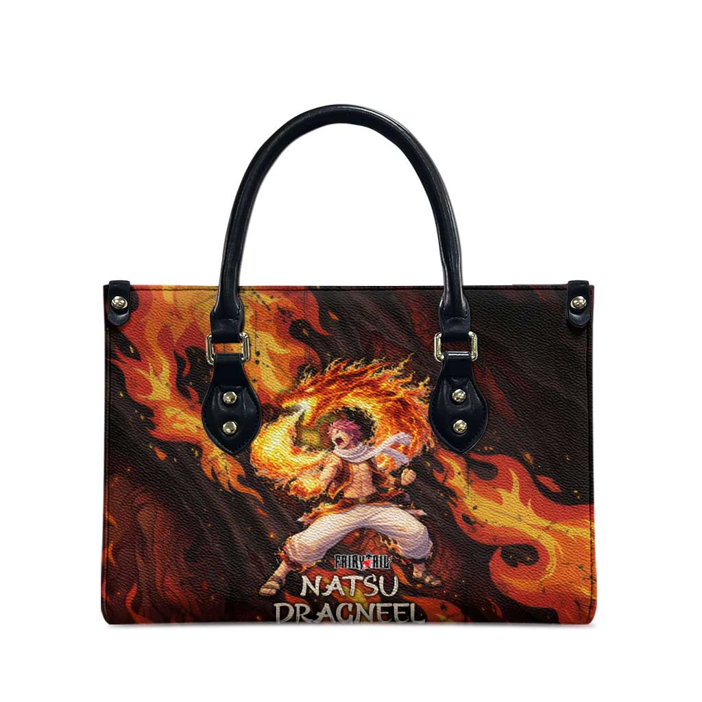 Natsu Dragneel Fairy Tail Leather Bag Flame Magic Anime Style with Dragon Emblem and Fire Seal