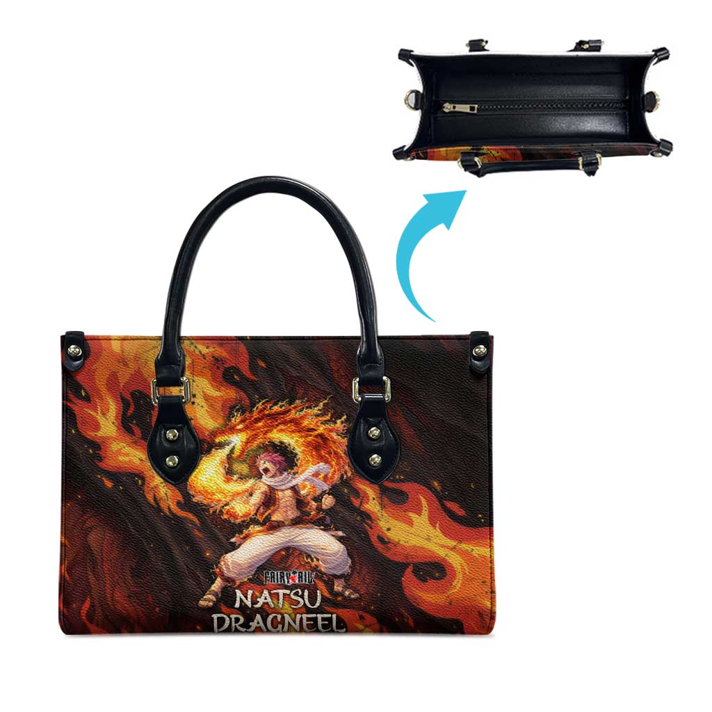 Natsu Dragneel Fairy Tail Leather Bag Flame Magic Anime Style with Dragon Emblem and Fire Seal