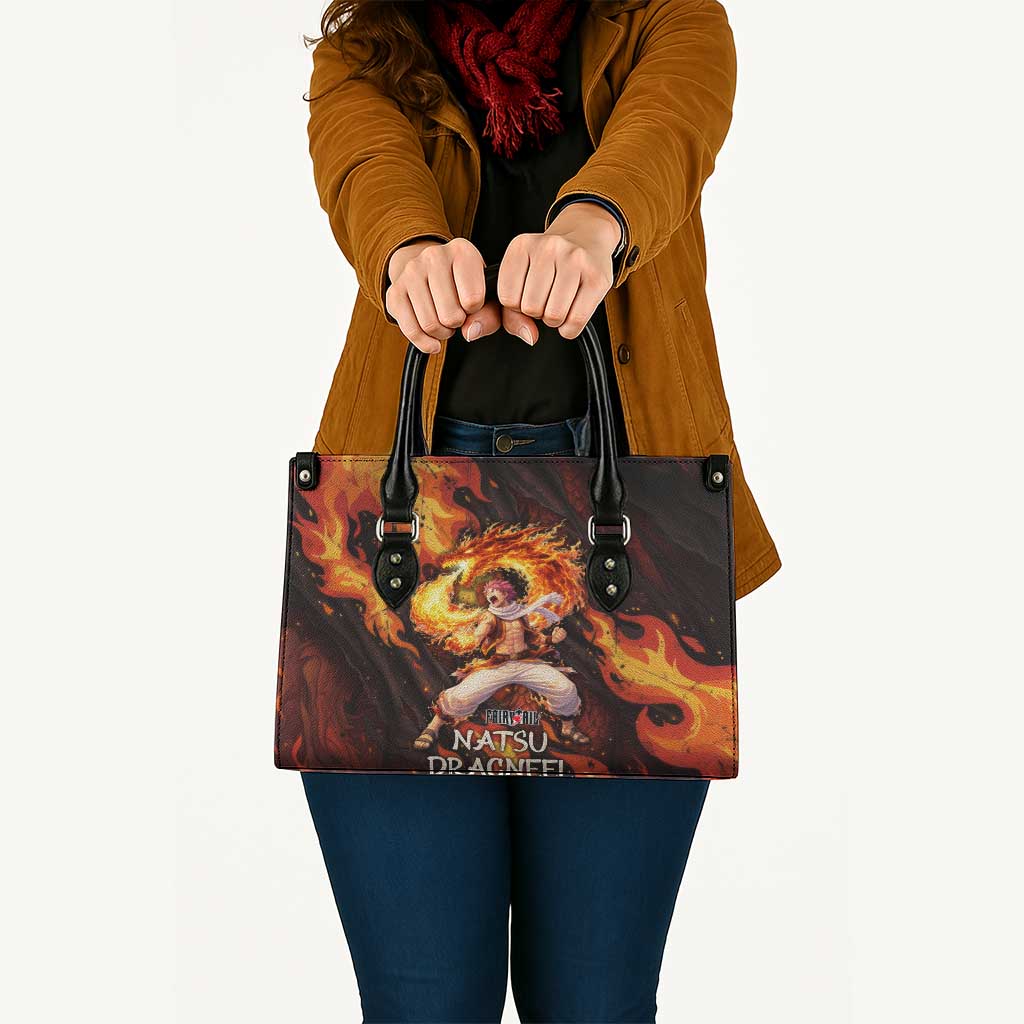 Natsu Dragneel Fairy Tail Leather Bag Flame Magic Anime Style with Dragon Emblem and Fire Seal