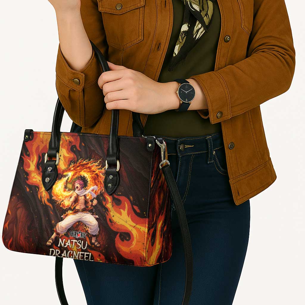Natsu Dragneel Fairy Tail Leather Bag Flame Magic Anime Style with Dragon Emblem and Fire Seal