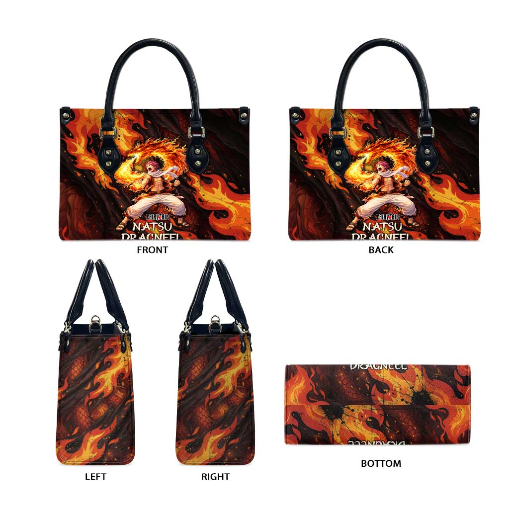 Natsu Dragneel Fairy Tail Leather Bag Flame Magic Anime Style with Dragon Emblem and Fire Seal
