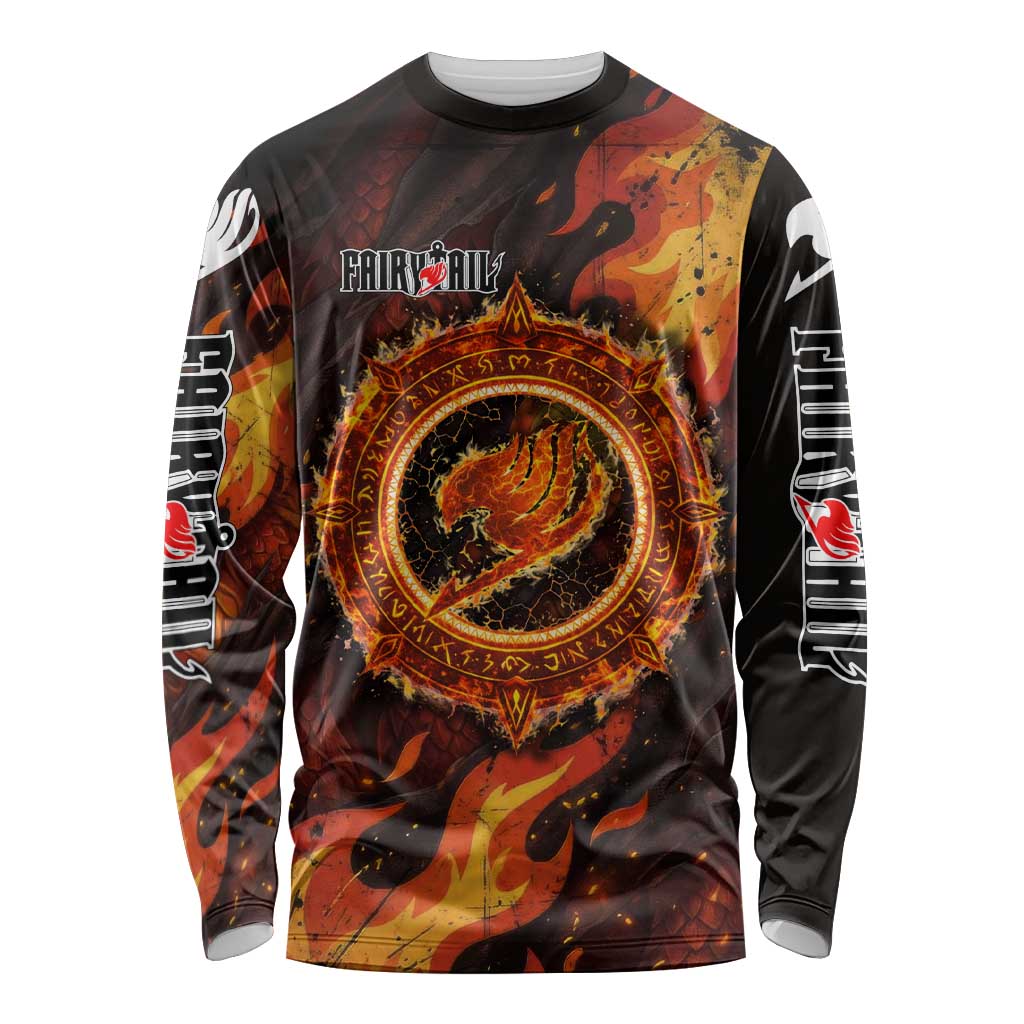 Natsu Dragneel Fairy Tail Long Sleeve Shirt Flame Magic Anime Style with Dragon Emblem and Fire Seal