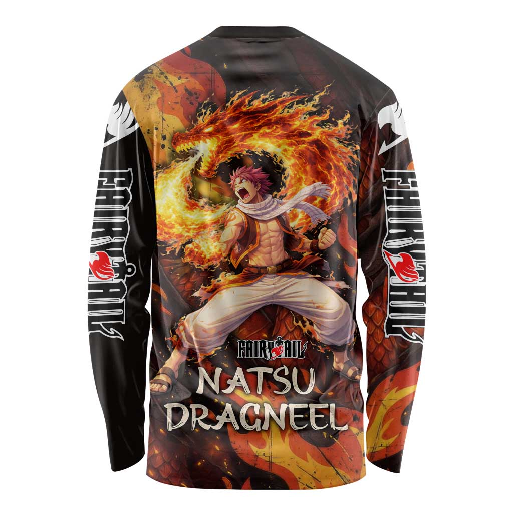 Natsu Dragneel Fairy Tail Long Sleeve Shirt Flame Magic Anime Style with Dragon Emblem and Fire Seal