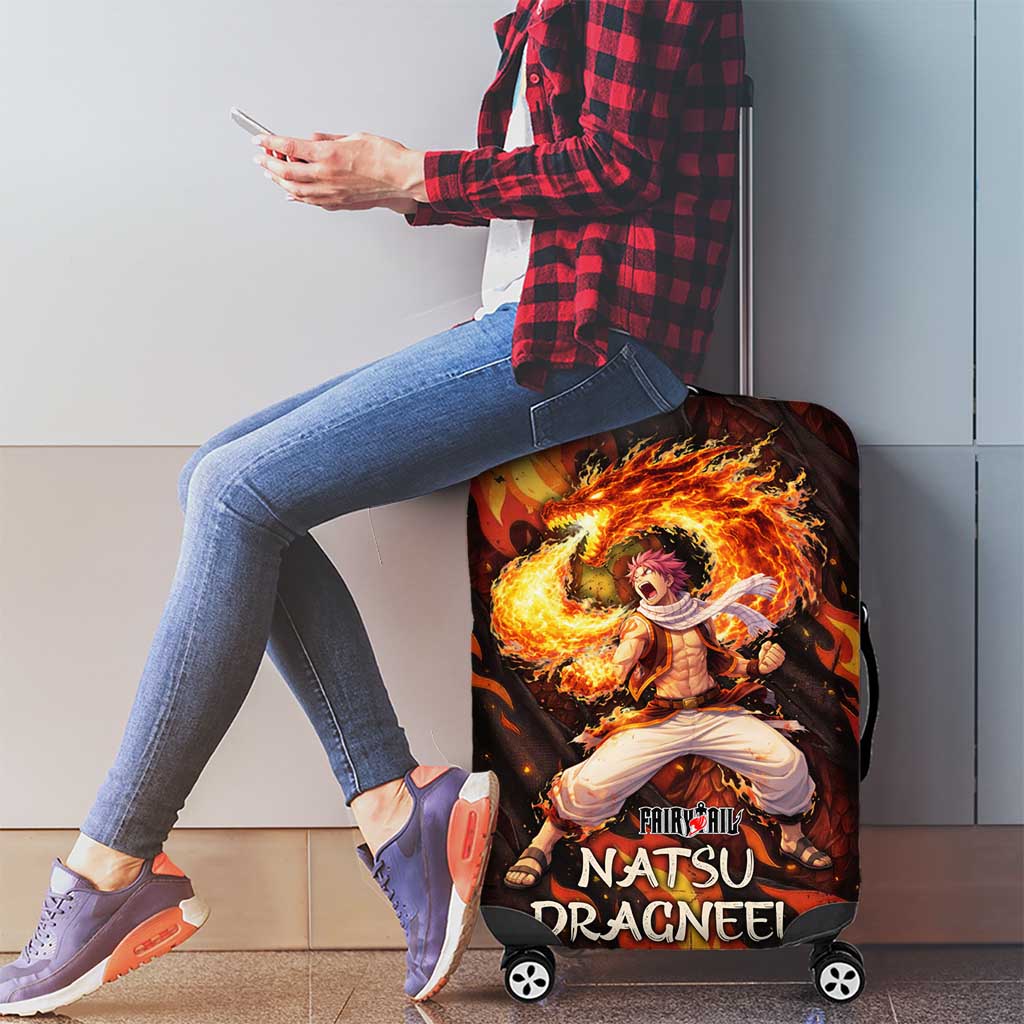 Natsu Dragneel Fairy Tail Luggage Cover Flame Magic Anime Style with Dragon Emblem and Fire Seal