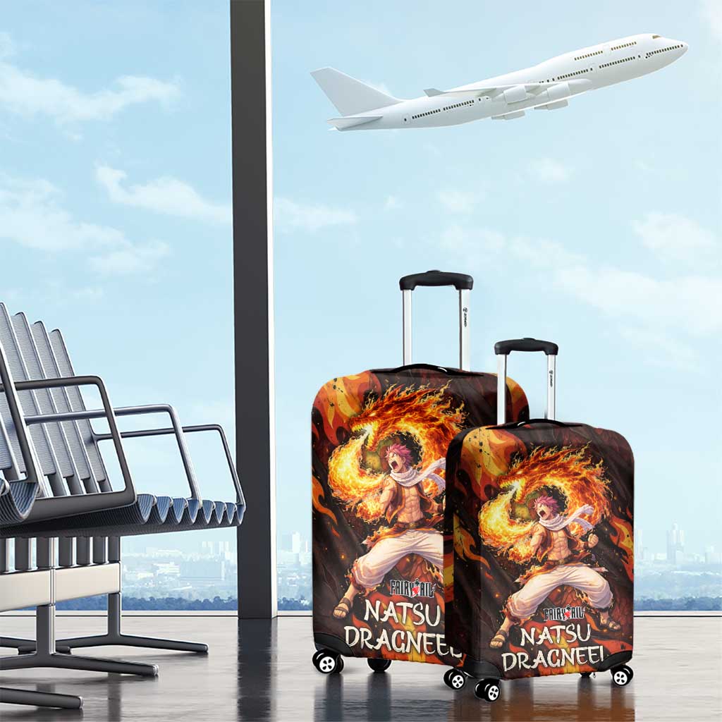 Natsu Dragneel Fairy Tail Luggage Cover Flame Magic Anime Style with Dragon Emblem and Fire Seal