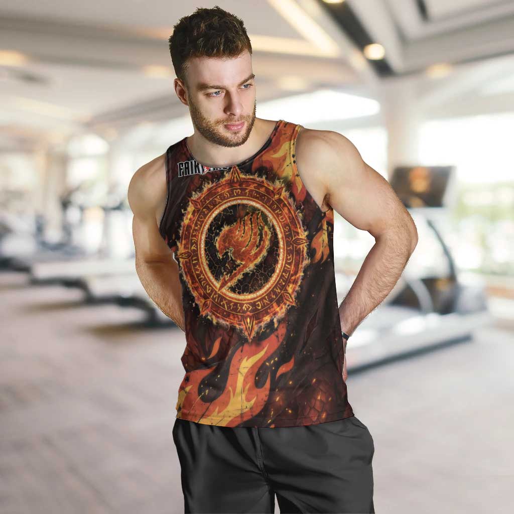 Natsu Dragneel Fairy Tail Men Tank Top Flame Magic Anime Style with Dragon Emblem and Fire Seal