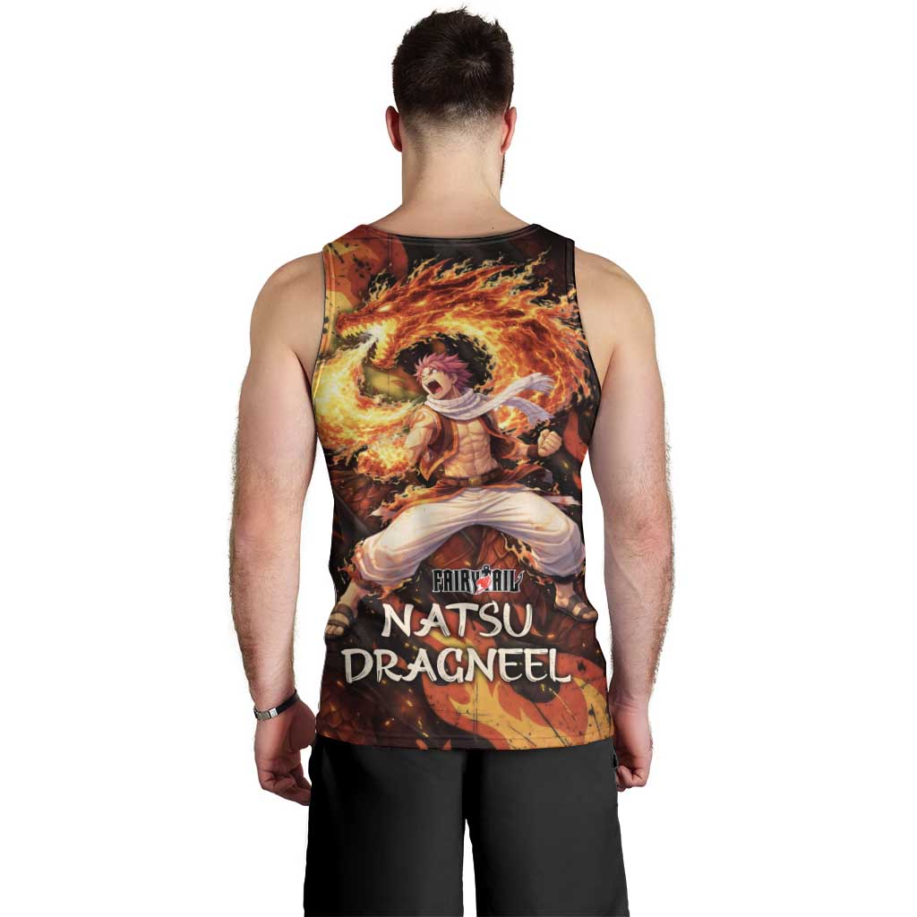 Natsu Dragneel Fairy Tail Men Tank Top Flame Magic Anime Style with Dragon Emblem and Fire Seal