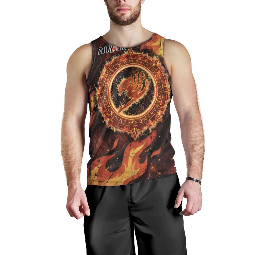 Natsu Dragneel Fairy Tail Men Tank Top Flame Magic Anime Style with Dragon Emblem and Fire Seal