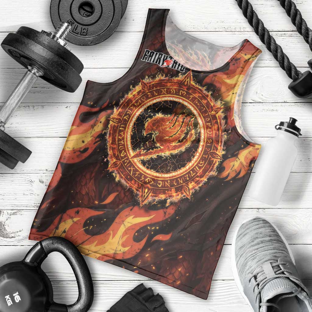 Natsu Dragneel Fairy Tail Men Tank Top Flame Magic Anime Style with Dragon Emblem and Fire Seal