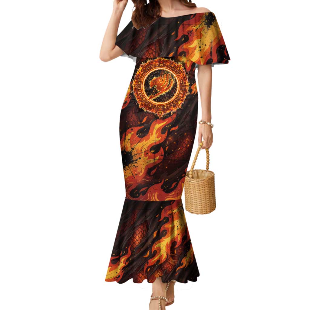 Natsu Dragneel Fairy Tail Mermaid Dress Flame Magic Anime Style with Dragon Emblem and Fire Seal