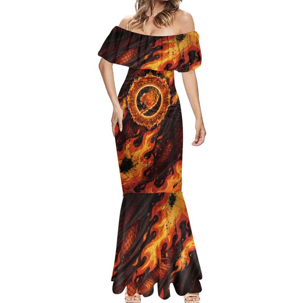 Natsu Dragneel Fairy Tail Mermaid Dress Flame Magic Anime Style with Dragon Emblem and Fire Seal
