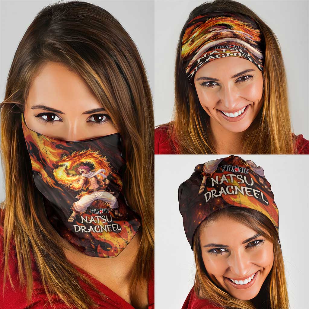 Natsu Dragneel Fairy Tail Neck Gaiter Flame Magic Anime Style with Dragon Emblem and Fire Seal