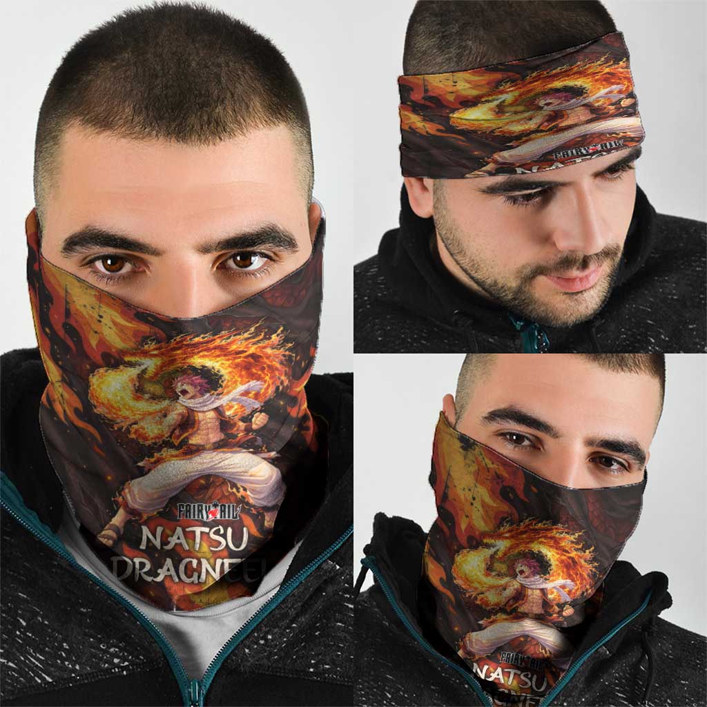 Natsu Dragneel Fairy Tail Neck Gaiter Flame Magic Anime Style with Dragon Emblem and Fire Seal