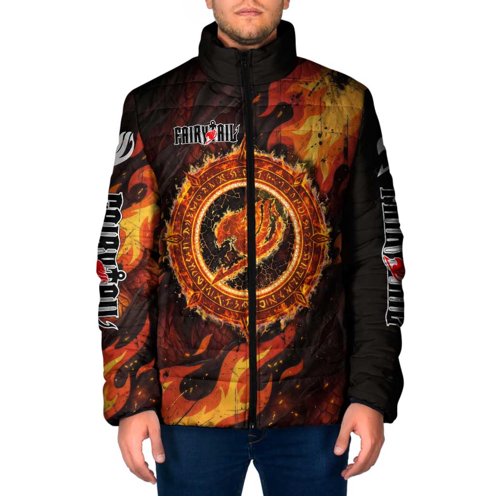 Natsu Dragneel Fairy Tail Padded Jacket Flame Magic Anime Style with Dragon Emblem and Fire Seal