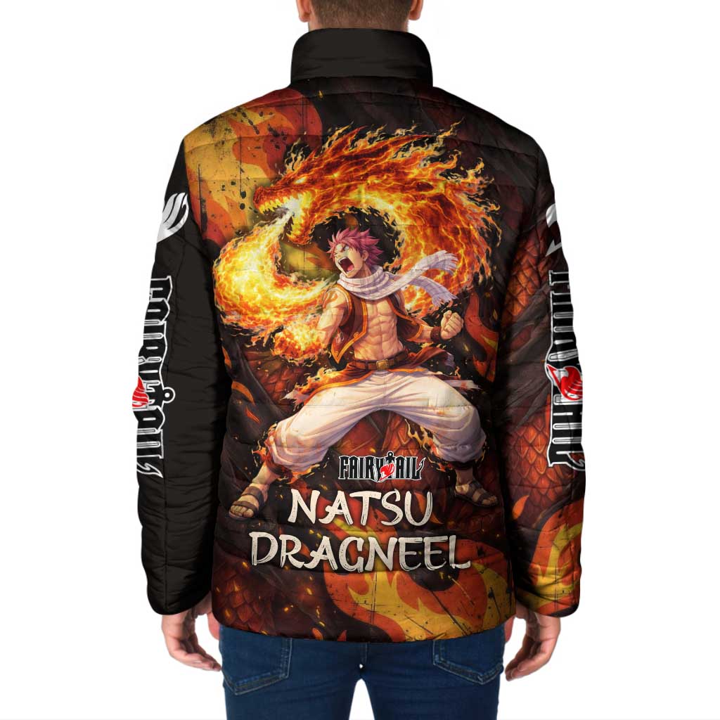 Natsu Dragneel Fairy Tail Padded Jacket Flame Magic Anime Style with Dragon Emblem and Fire Seal