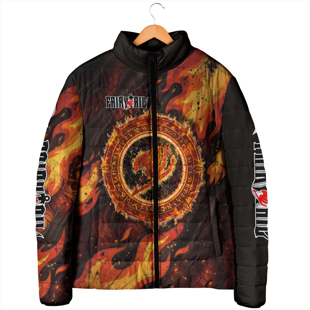 Natsu Dragneel Fairy Tail Padded Jacket Flame Magic Anime Style with Dragon Emblem and Fire Seal