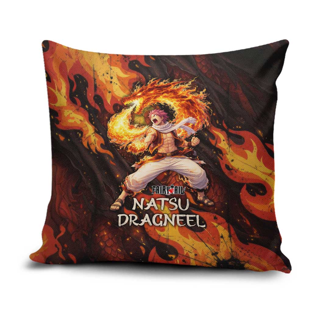 Natsu Dragneel Fairy Tail Pillow Cover Flame Magic Anime Style with Dragon Emblem and Fire Seal