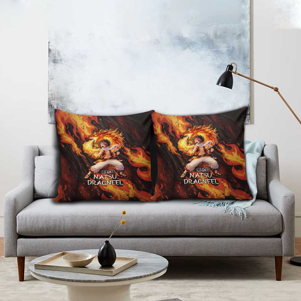 Natsu Dragneel Fairy Tail Pillow Cover Flame Magic Anime Style with Dragon Emblem and Fire Seal