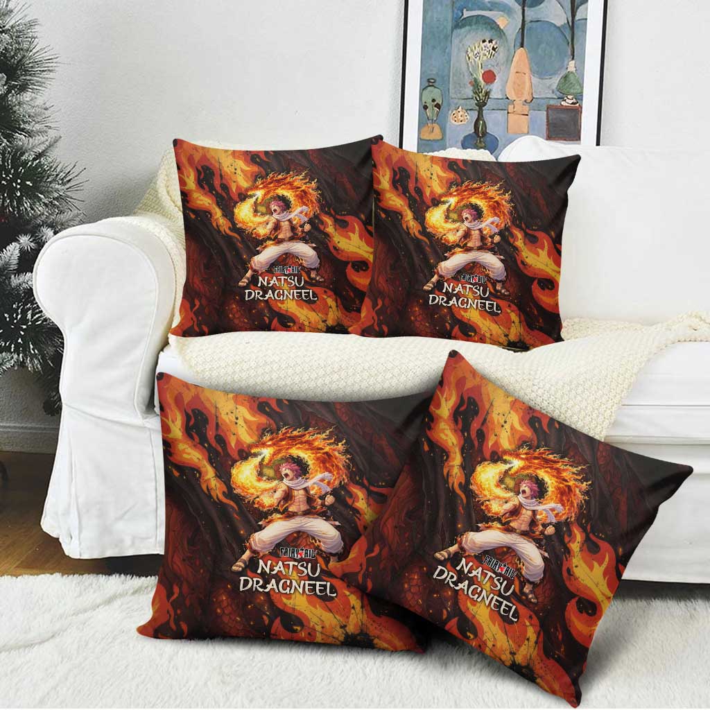 Natsu Dragneel Fairy Tail Pillow Cover Flame Magic Anime Style with Dragon Emblem and Fire Seal
