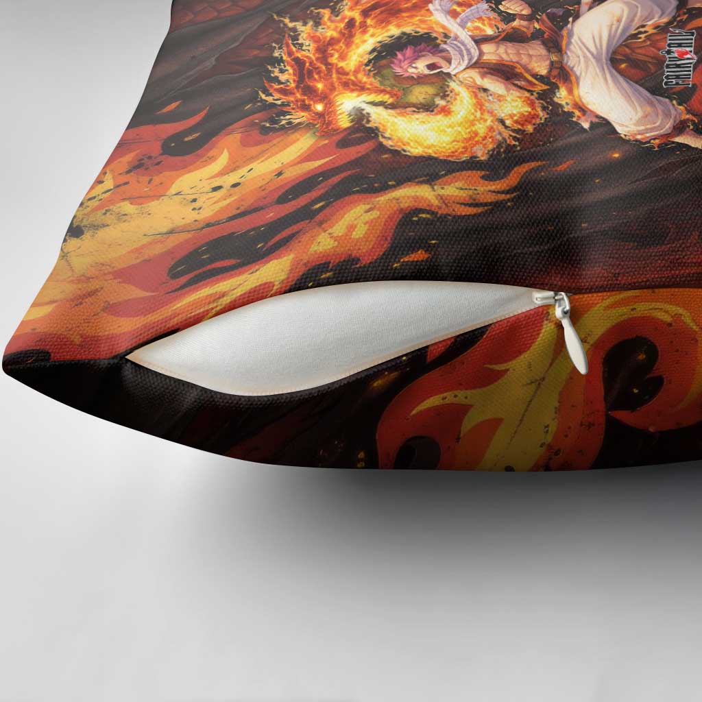 Natsu Dragneel Fairy Tail Pillow Cover Flame Magic Anime Style with Dragon Emblem and Fire Seal