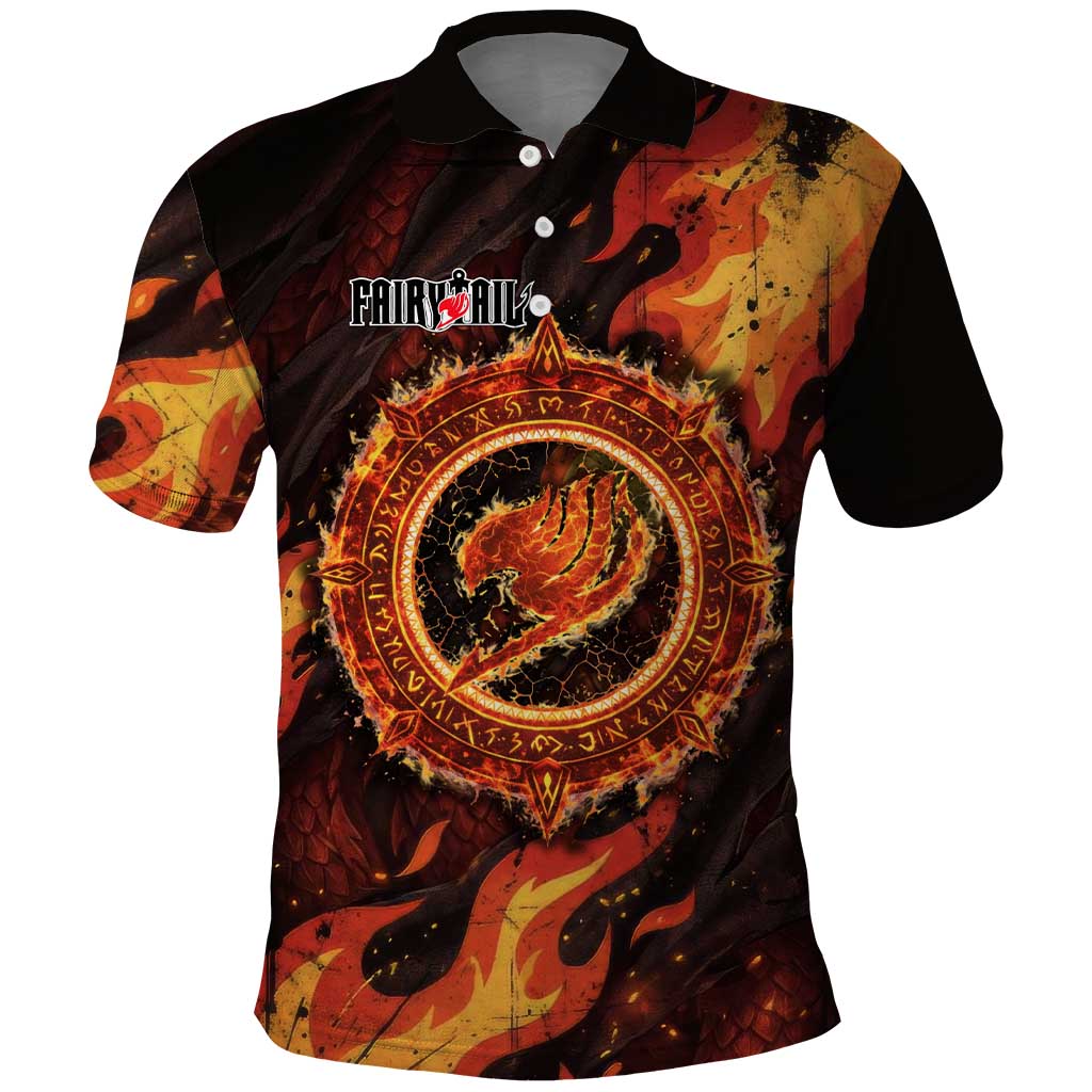 Natsu Dragneel Fairy Tail Polo Shirt Flame Magic Anime Style with Dragon Emblem and Fire Seal