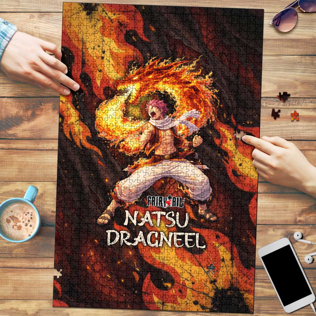 Natsu Dragneel Fairy Tail Puzzle Flame Magic Anime Style with Dragon Emblem and Fire Seal