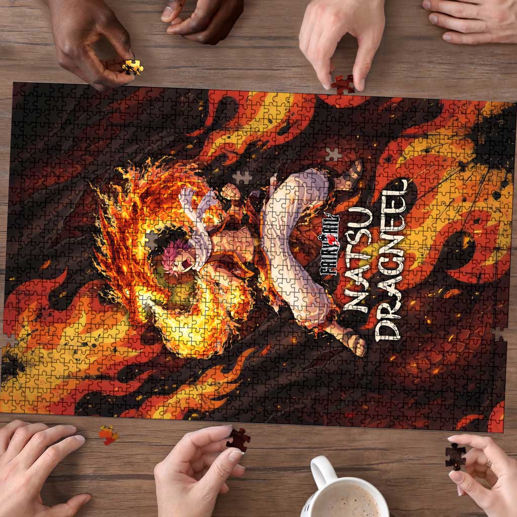 Natsu Dragneel Fairy Tail Puzzle Flame Magic Anime Style with Dragon Emblem and Fire Seal