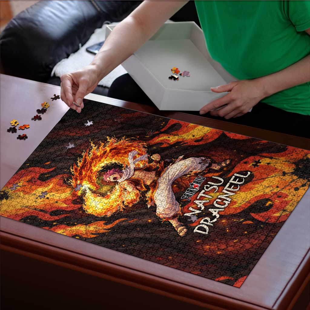 Natsu Dragneel Fairy Tail Puzzle Flame Magic Anime Style with Dragon Emblem and Fire Seal