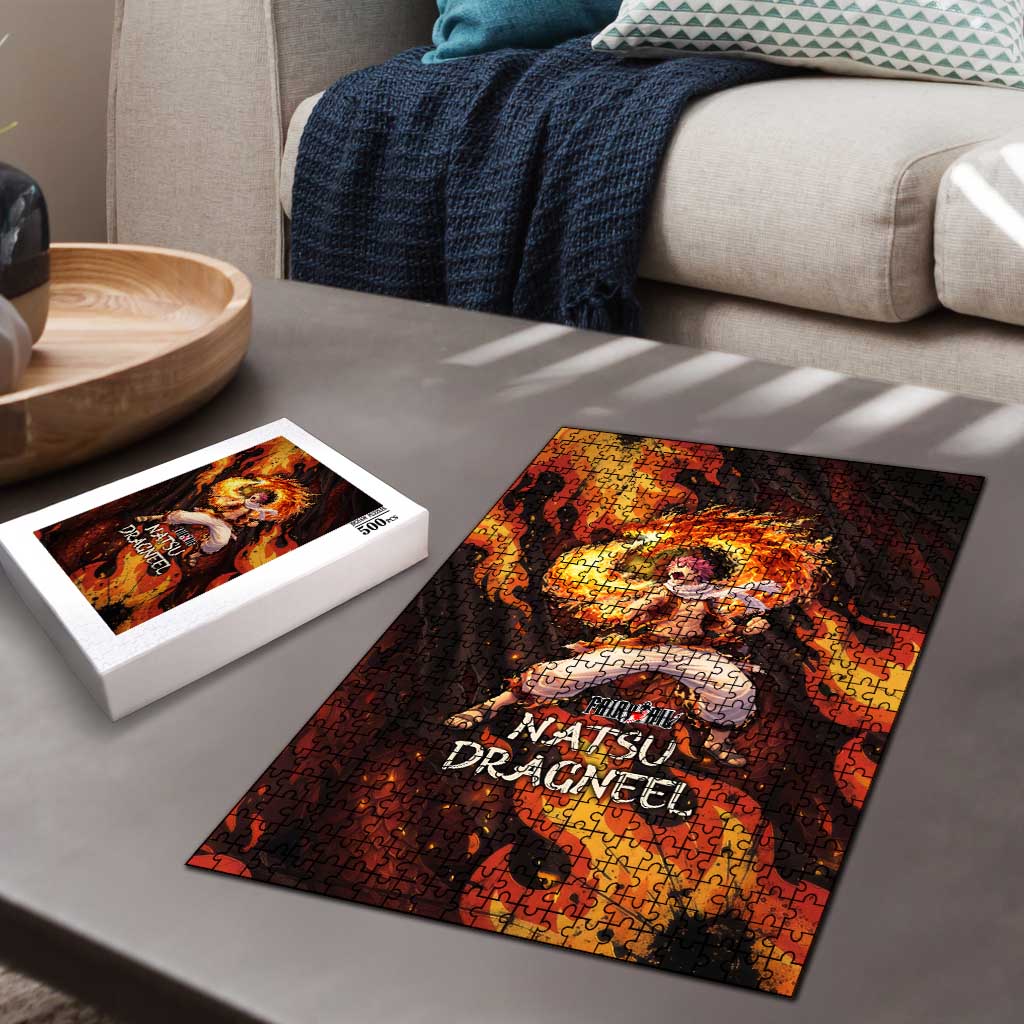 Natsu Dragneel Fairy Tail Puzzle Flame Magic Anime Style with Dragon Emblem and Fire Seal