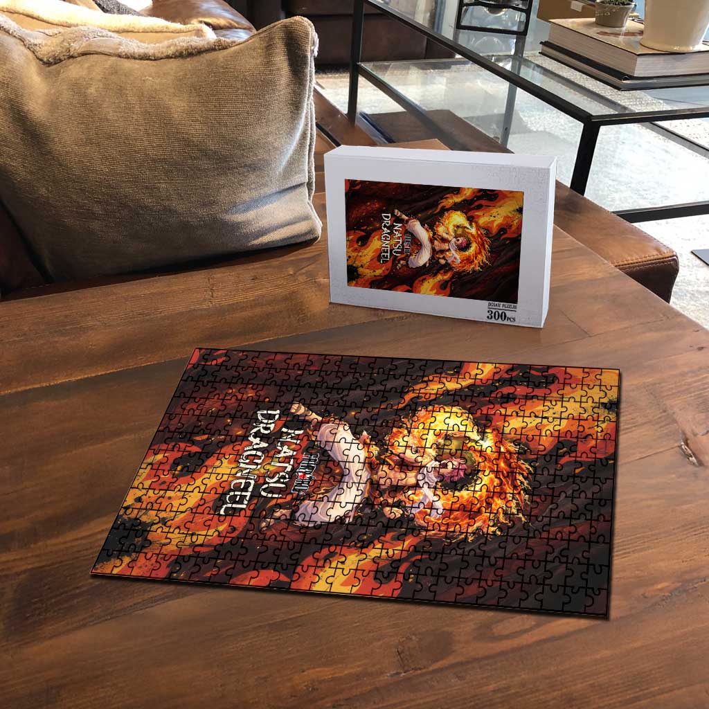 Natsu Dragneel Fairy Tail Puzzle Flame Magic Anime Style with Dragon Emblem and Fire Seal