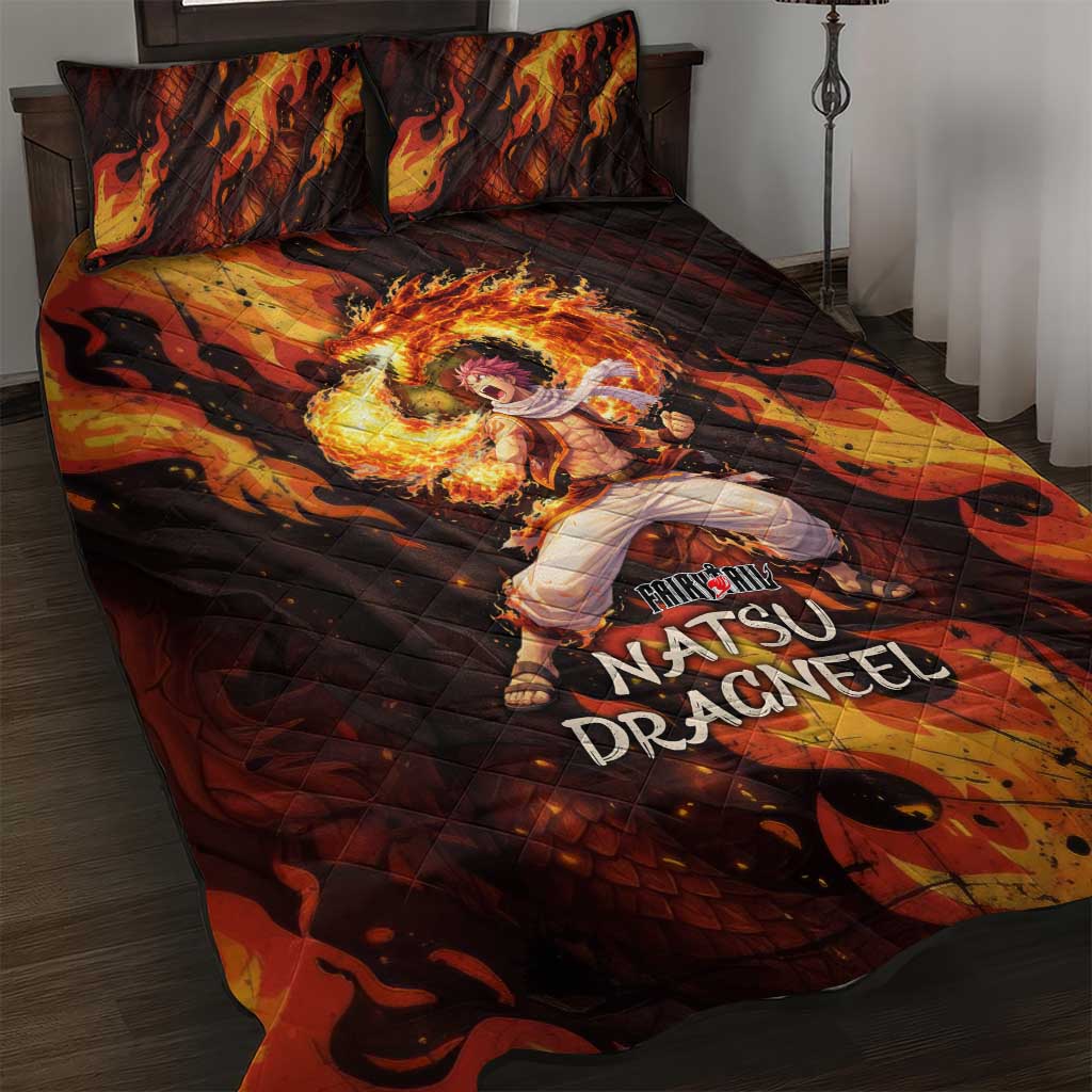 Natsu Dragneel Fairy Tail Quilt Bed Set Flame Magic Anime Style with Dragon Emblem and Fire Seal