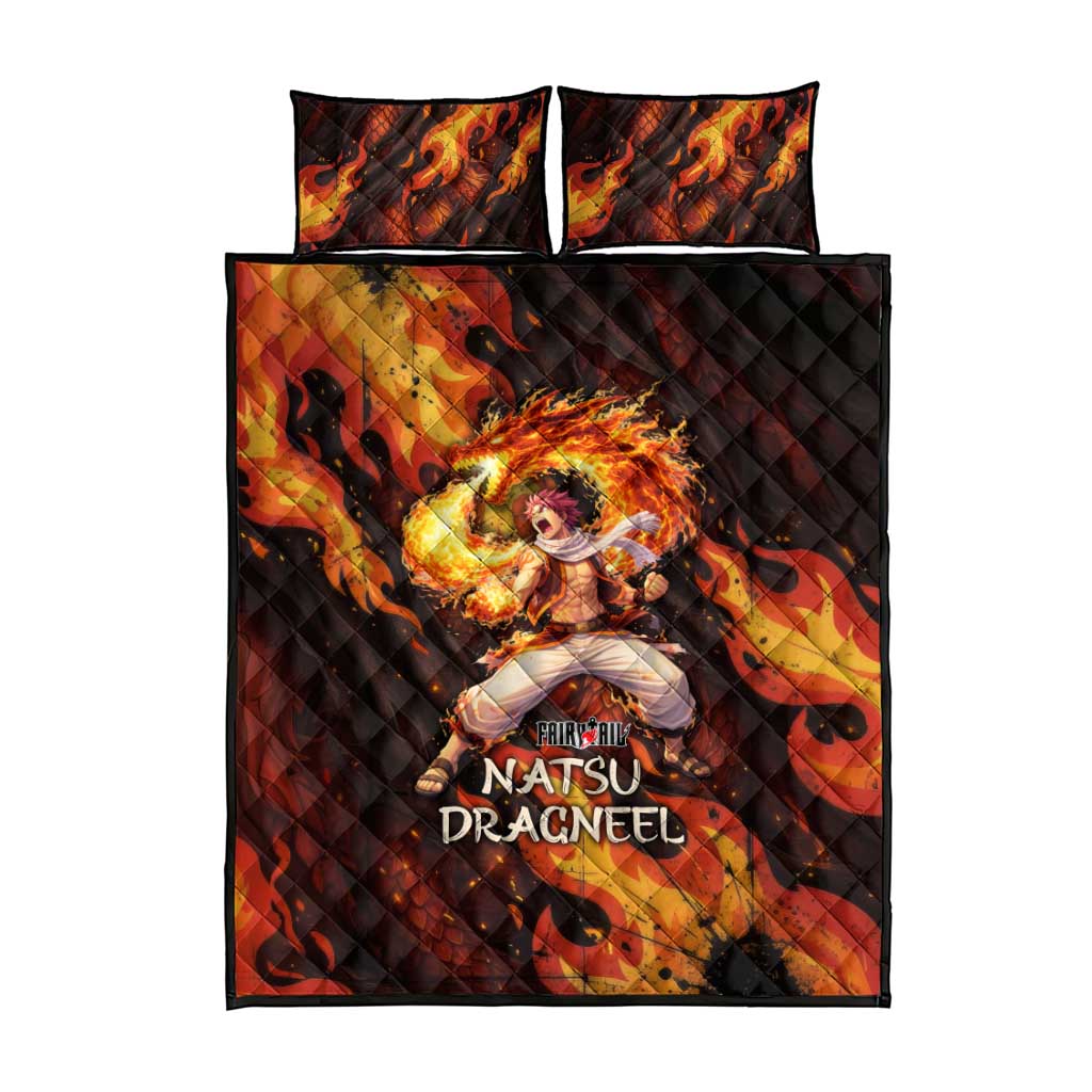 Natsu Dragneel Fairy Tail Quilt Bed Set Flame Magic Anime Style with Dragon Emblem and Fire Seal
