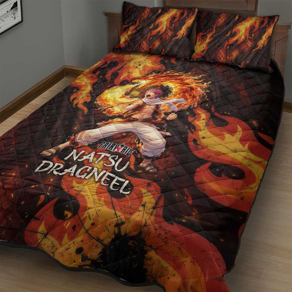 Natsu Dragneel Fairy Tail Quilt Bed Set Flame Magic Anime Style with Dragon Emblem and Fire Seal
