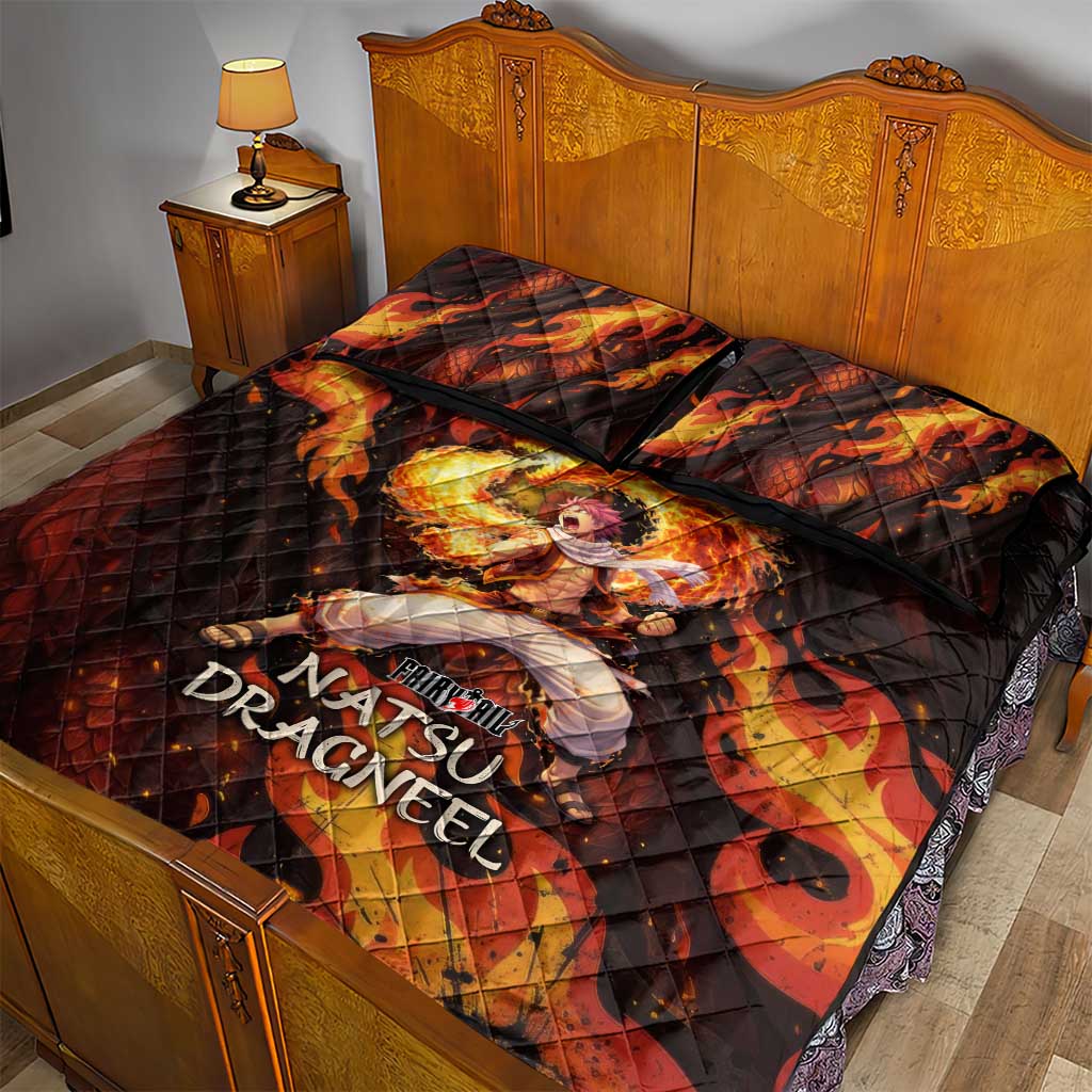 Natsu Dragneel Fairy Tail Quilt Bed Set Flame Magic Anime Style with Dragon Emblem and Fire Seal