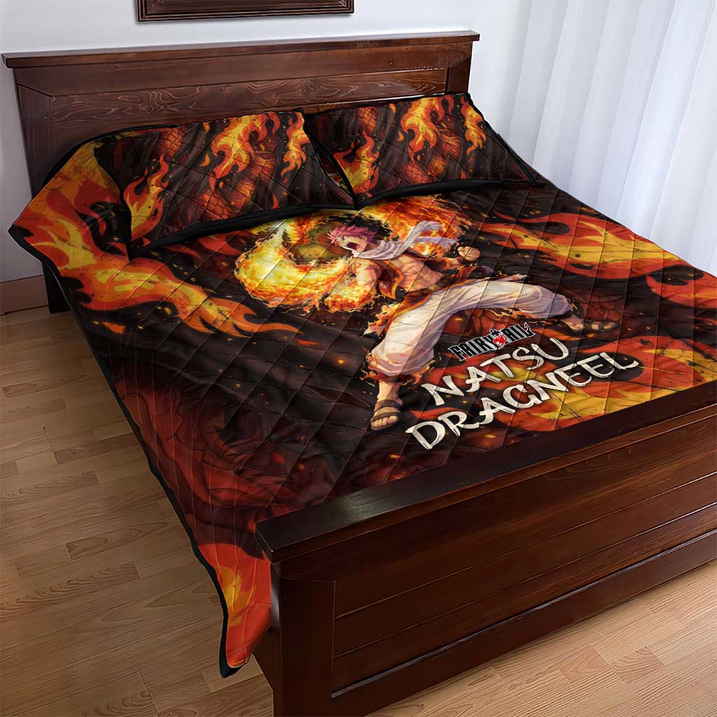 Natsu Dragneel Fairy Tail Quilt Bed Set Flame Magic Anime Style with Dragon Emblem and Fire Seal
